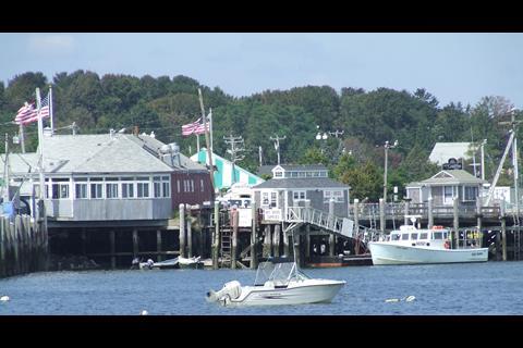 The fishing boat tied up is a typical US small fishing vessel
